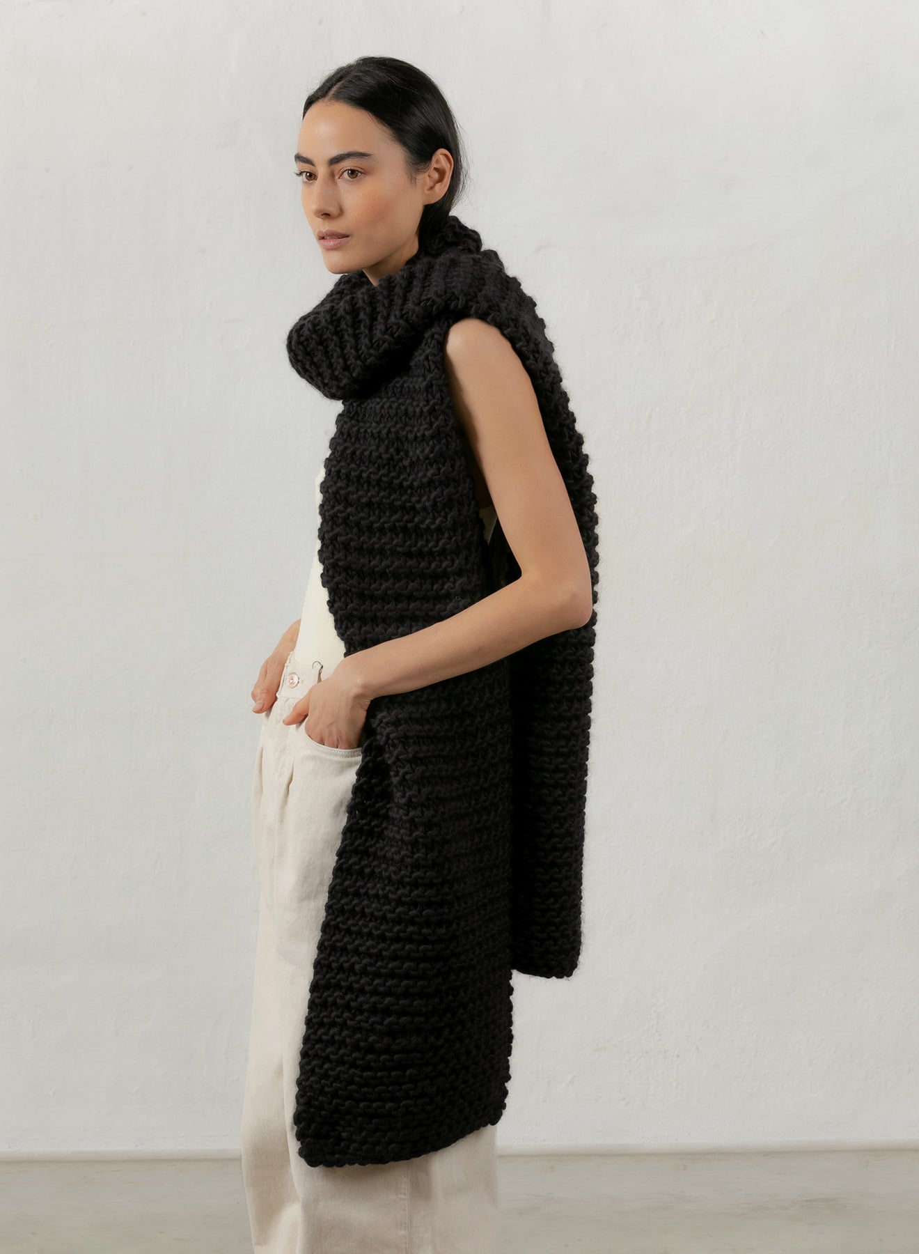 wool scarf knitted Mr Mittens black winter