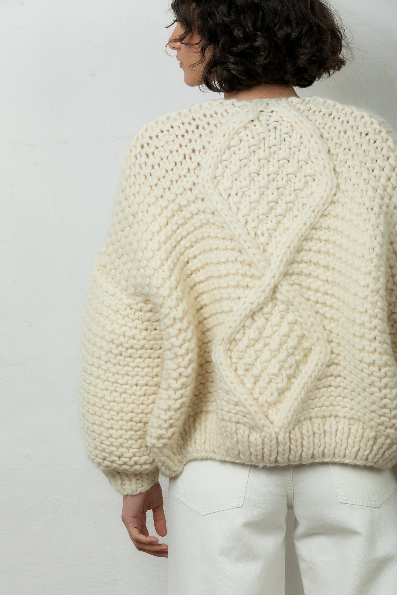 wool bomber chunky knit Mr Mittens winter white cream ivory
