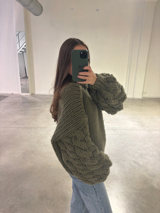 CABLE SLEEVE CREW NECK - ARCHIVE