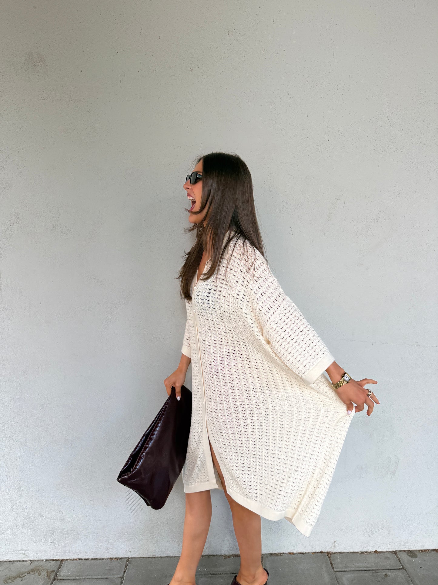 Berta Lace Knit Shirt Dress