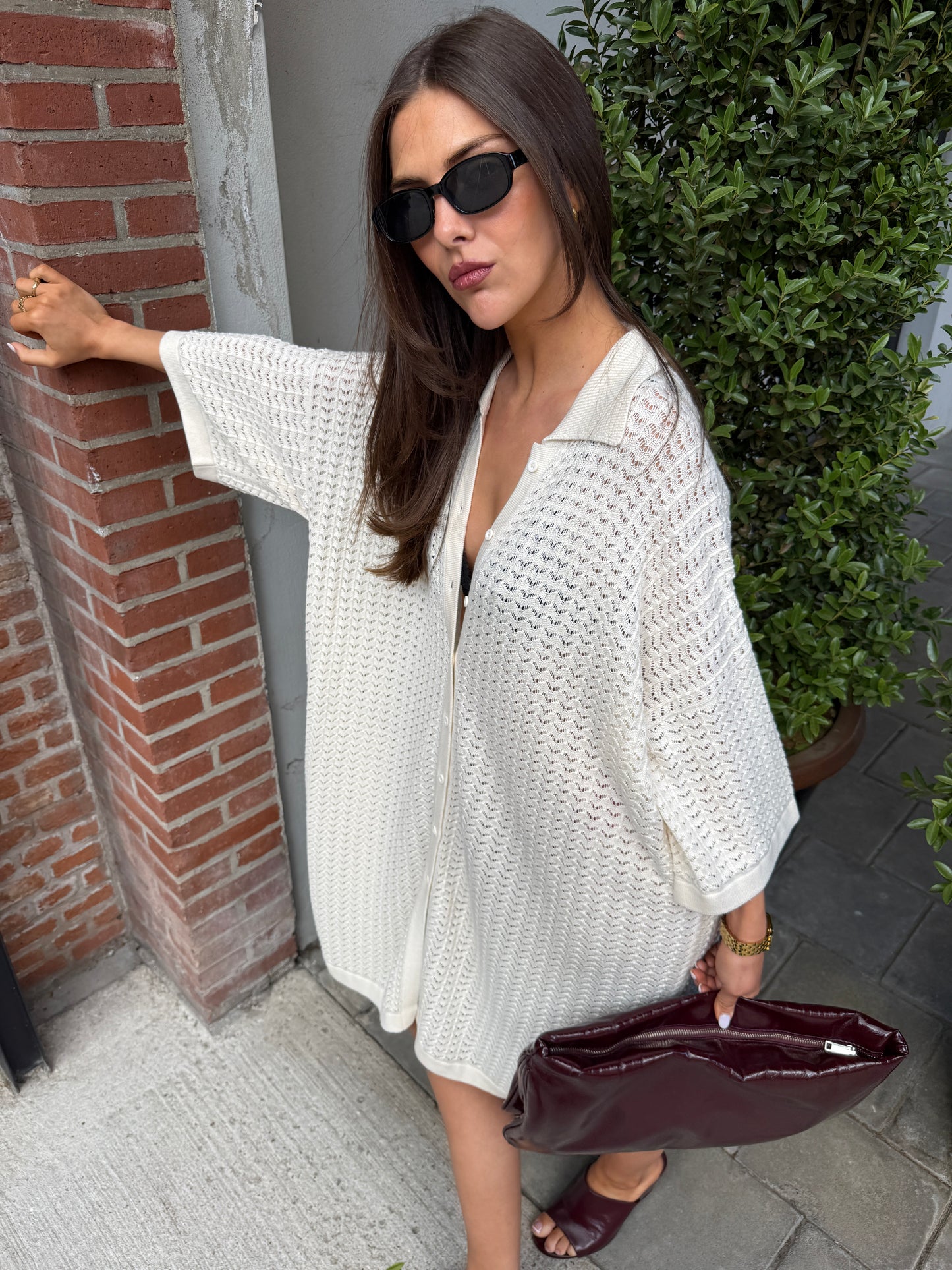 Berta Lace Knit Shirt Dress