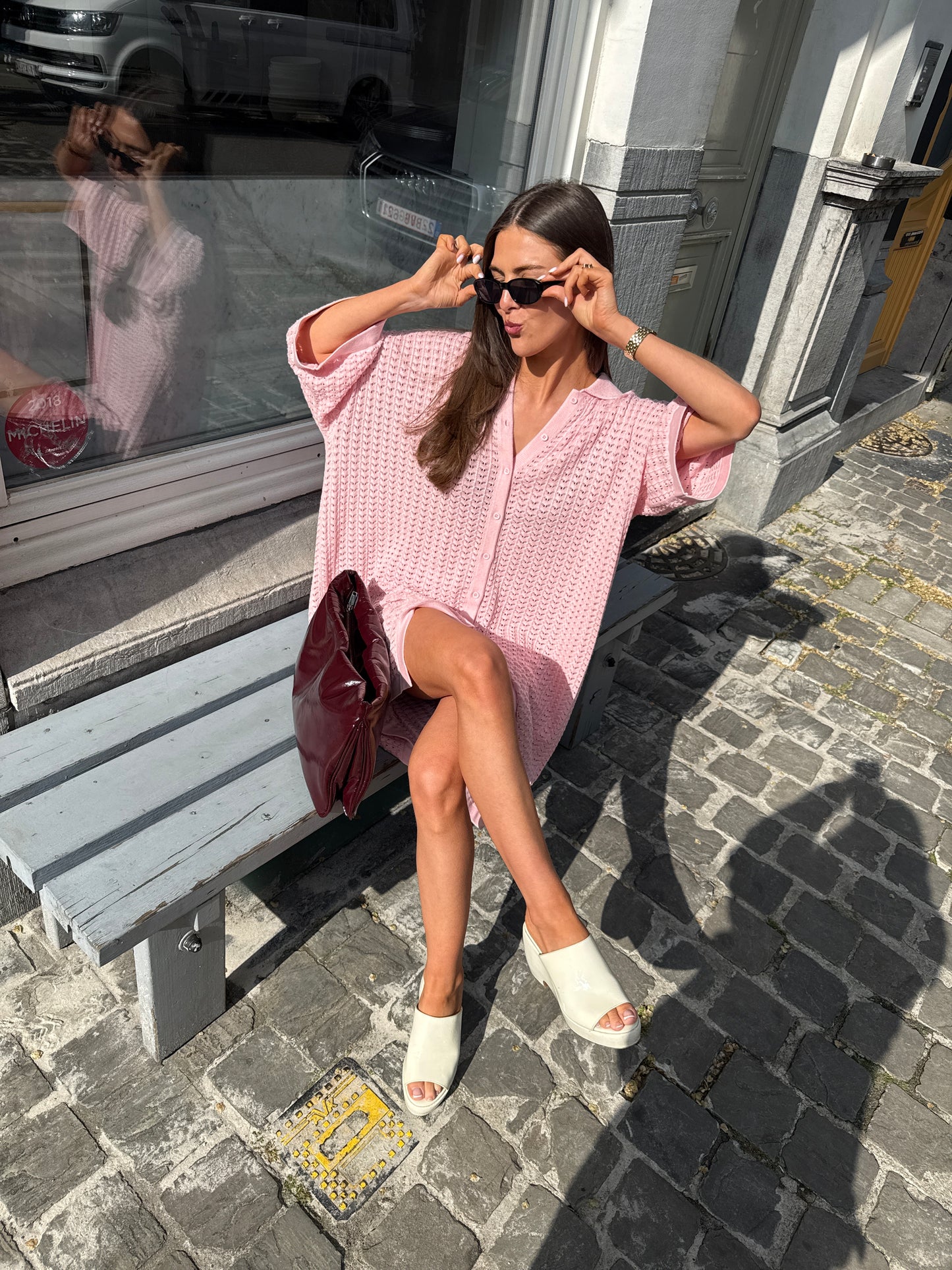 Berta Lace Knit Shirt Dress