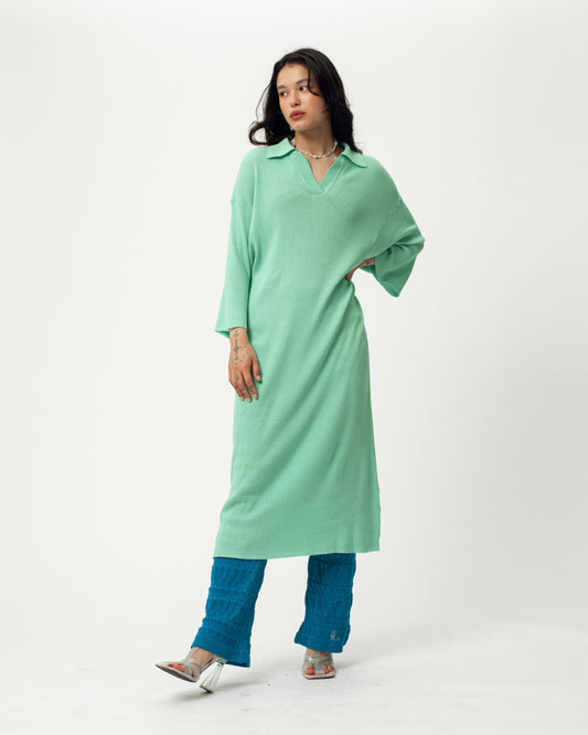 RIBBED V NECK DRESS - ARCHIVE