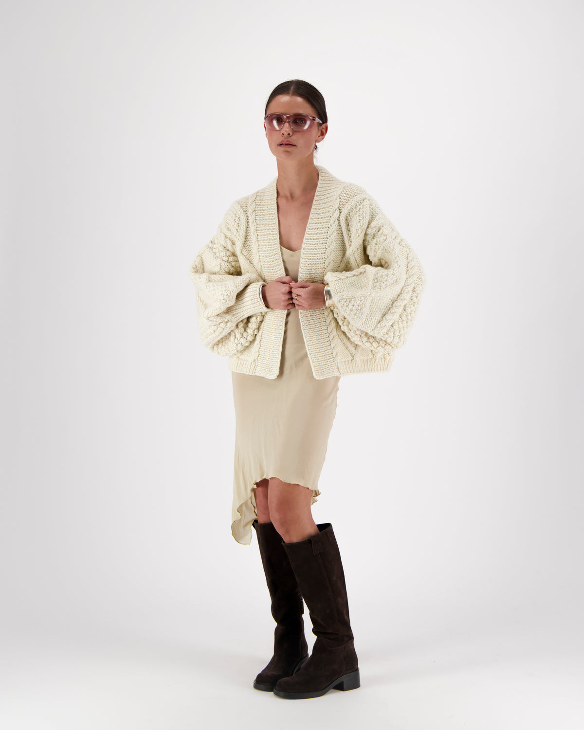 LIDIA DIAMOND BALLOON SLEEVE CARDIGAN