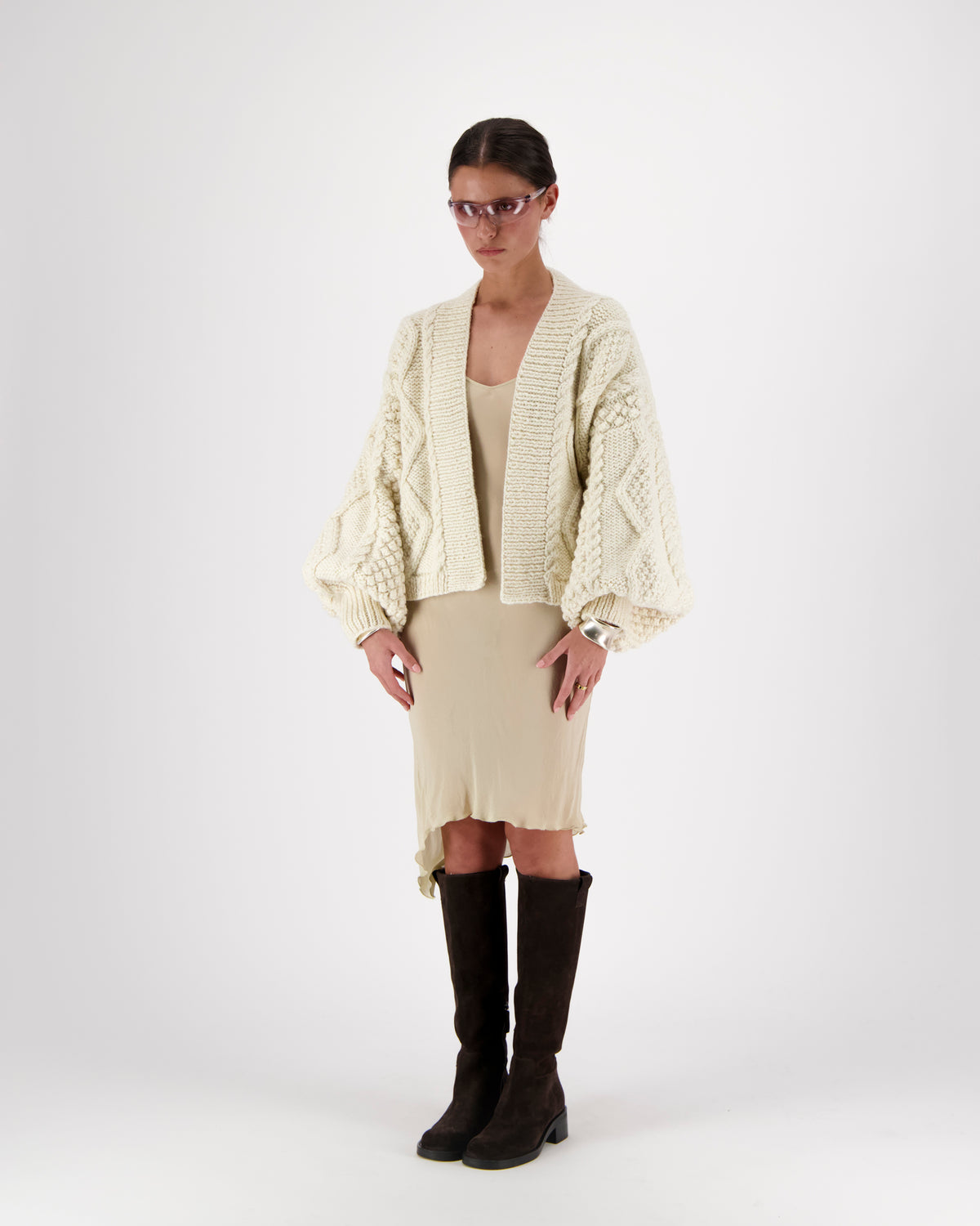 LIDIA DIAMOND BALLOON SLEEVE CARDIGAN
