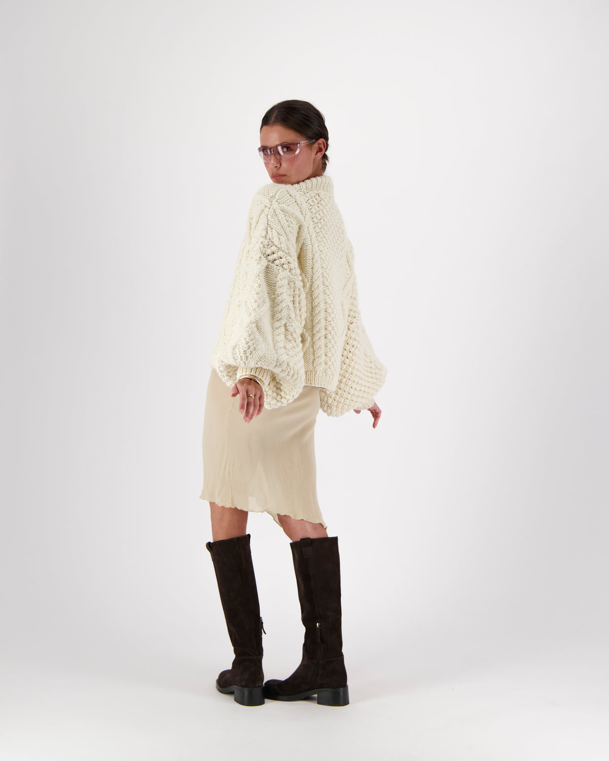 LIDIA DIAMOND BALLOON SLEEVE CARDIGAN
