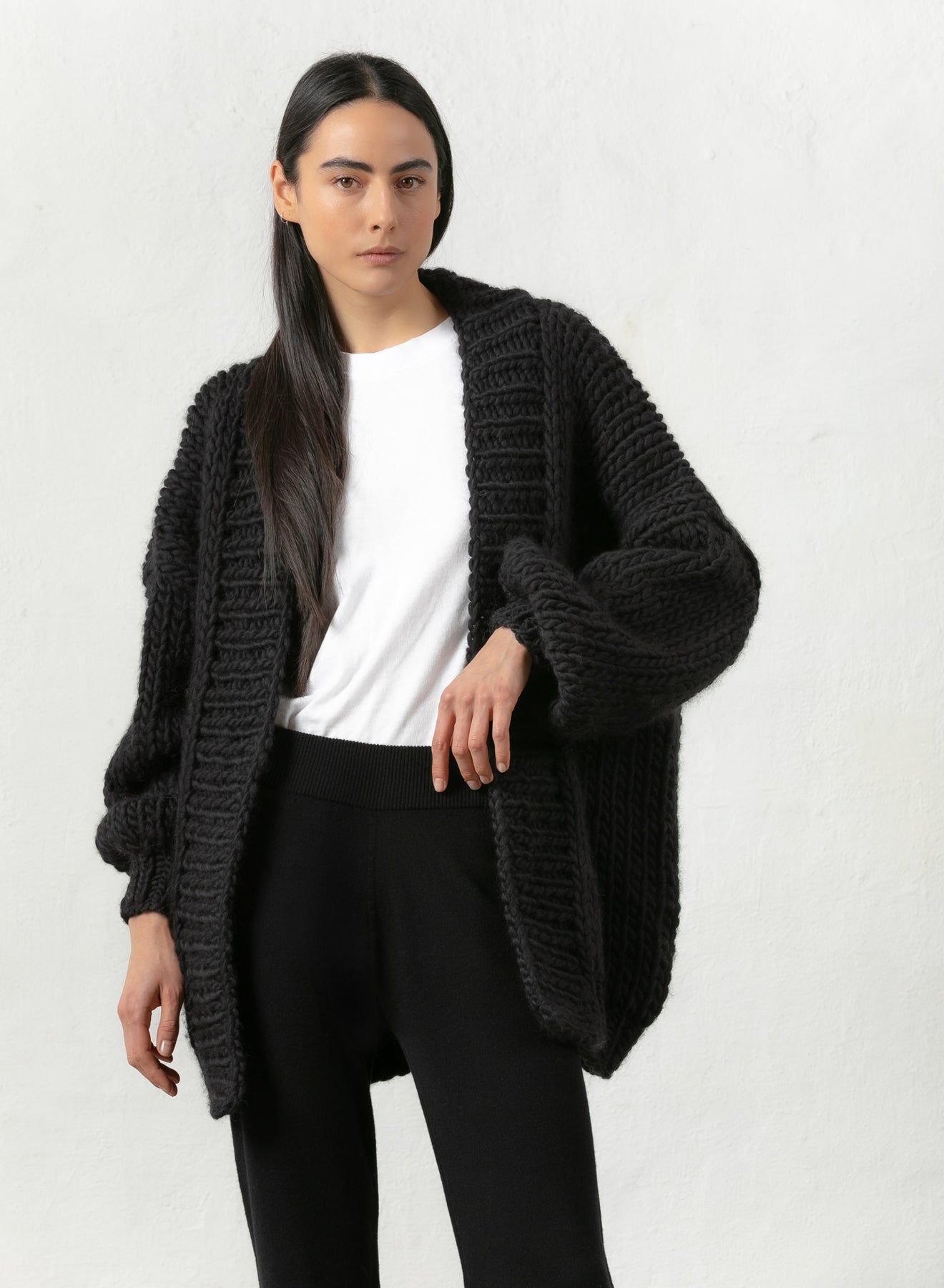 black cardigan chunky mr mittens knit knitwear winter collection outerwear