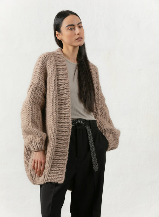 taupe cardigan chunky mr mittens knit knitwear winter collection outerwear