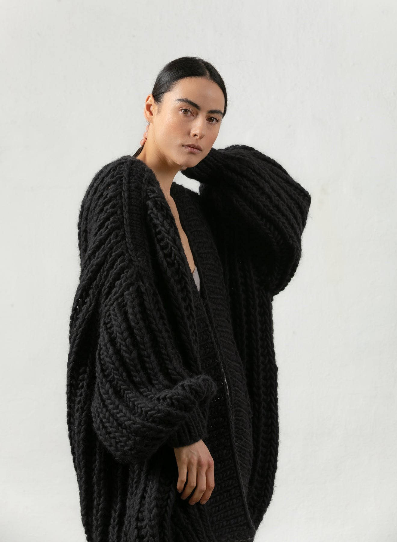 wool cardigan chunky knit Mr Mittens winter black