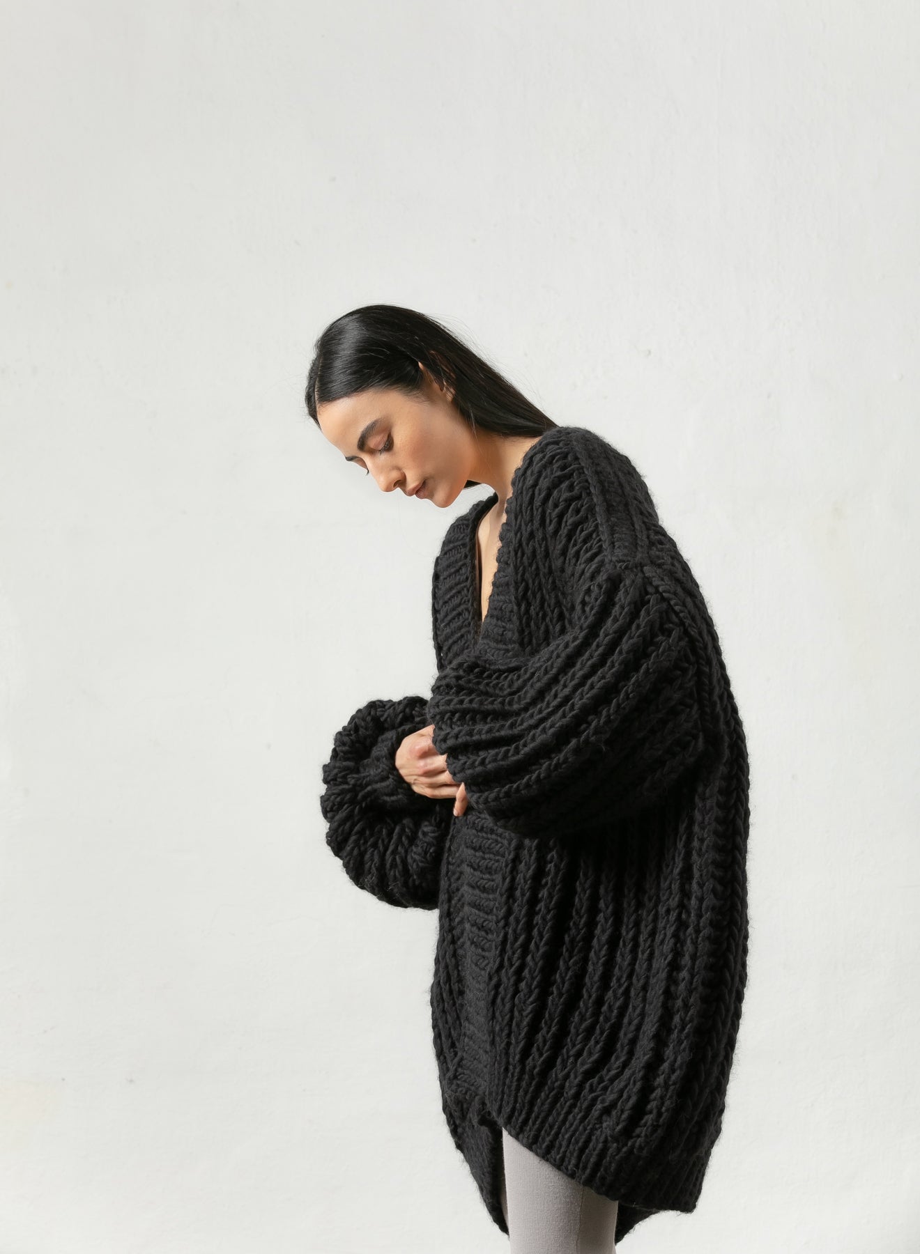 wool cardigan chunky knit Mr Mittens winter black