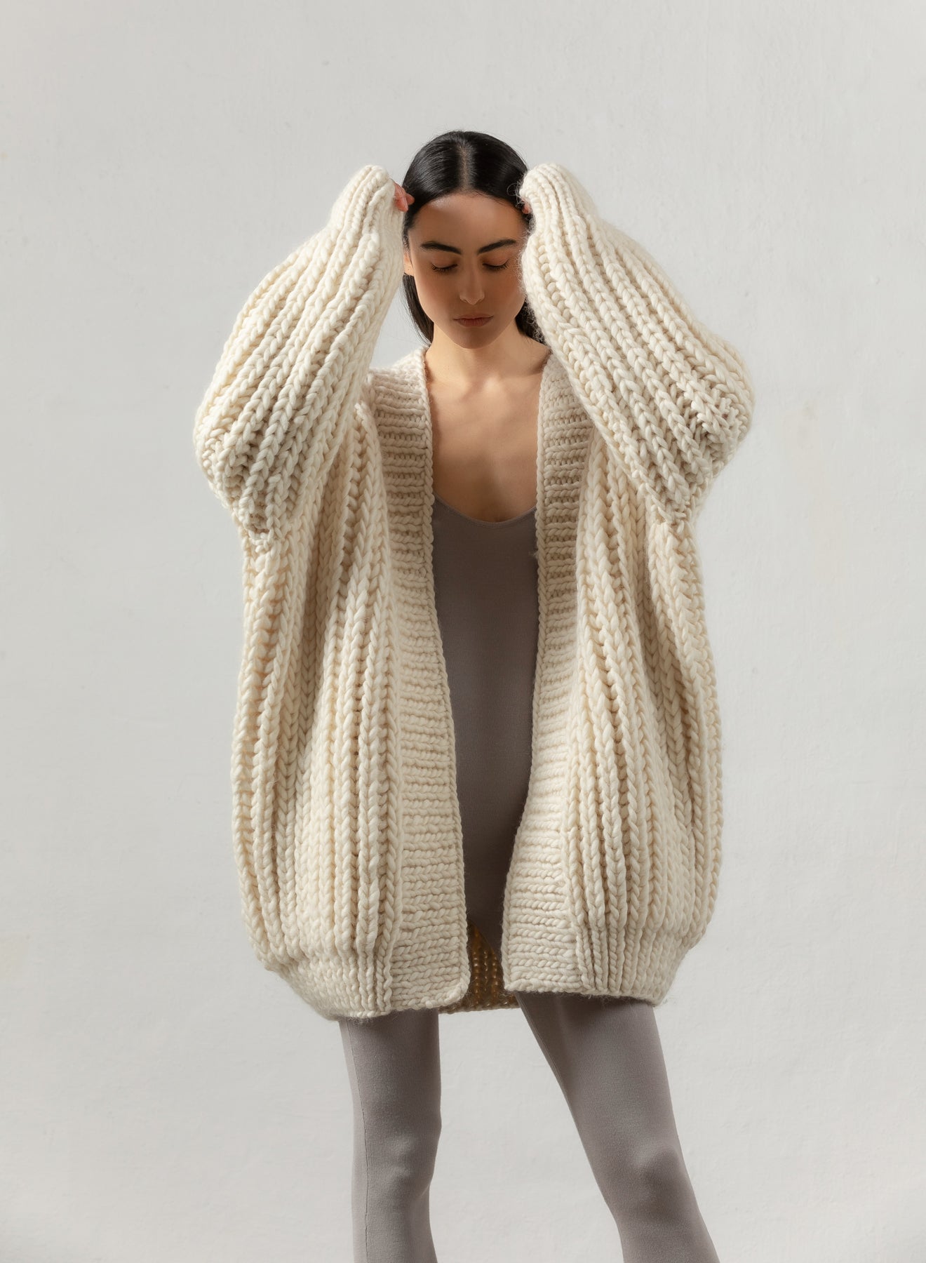 wool cardigan chunky knit Mr Mittens winter cream ivory white