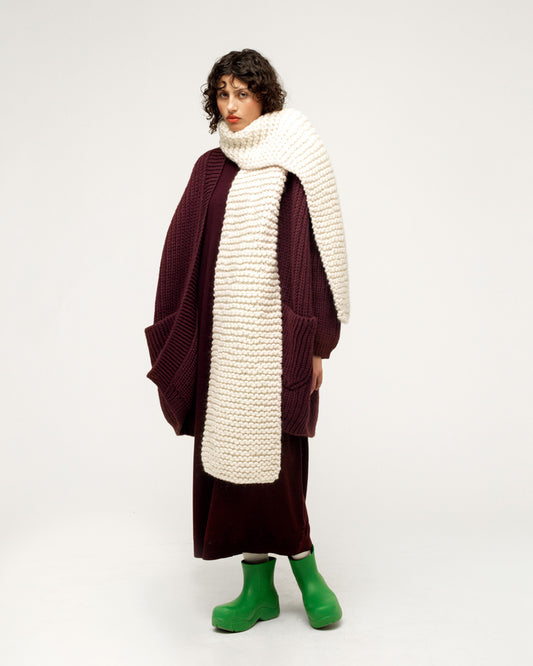 Knitted Billie scarf in cream by knitwear brand Mr Mittens 