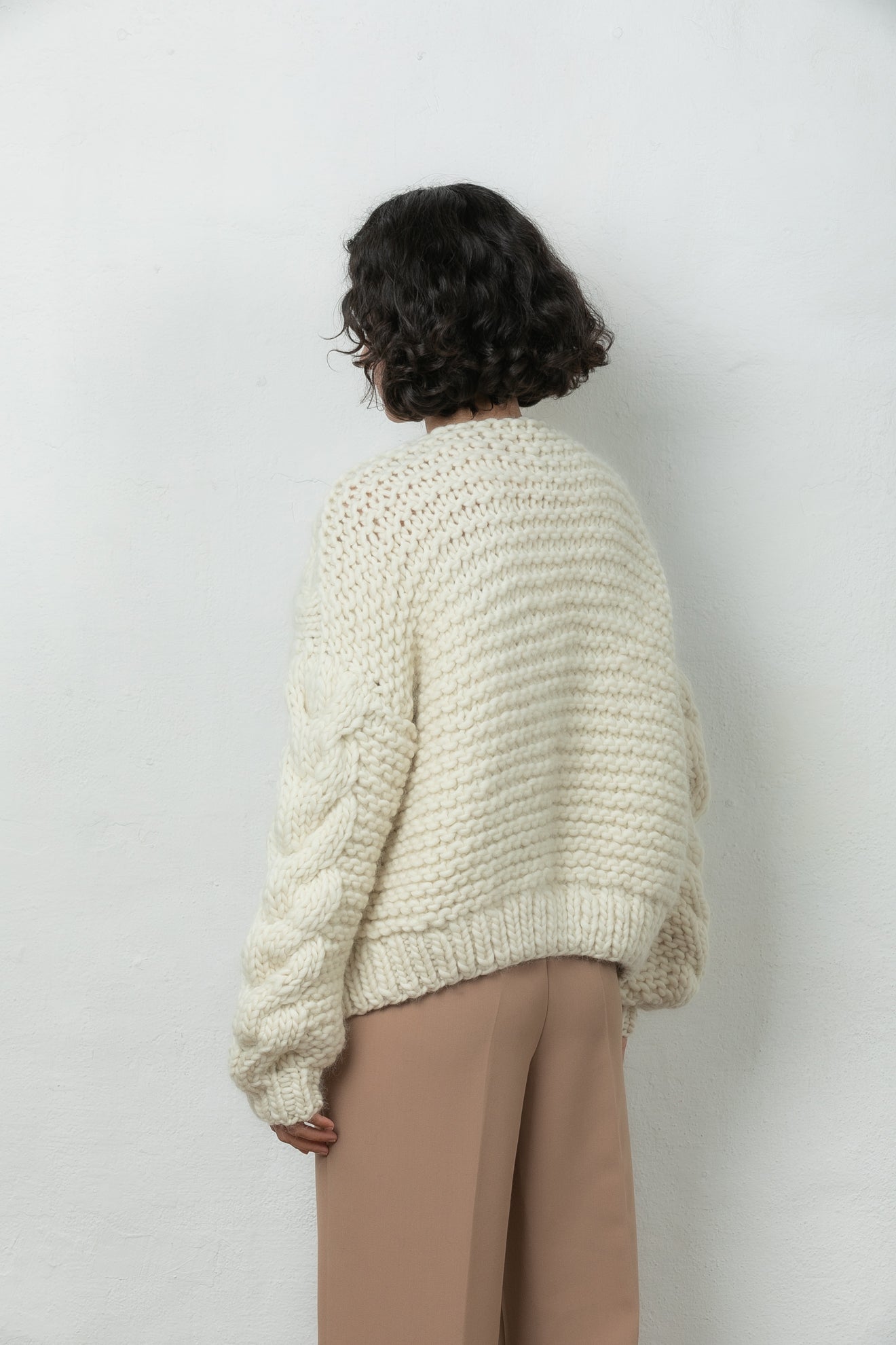 wool bomber cardigan chunky knitted Mr Mittens ivory white cream