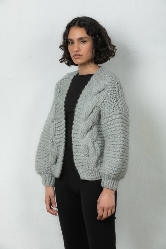 wool bomber chunky knit Mr Mittens winter grey