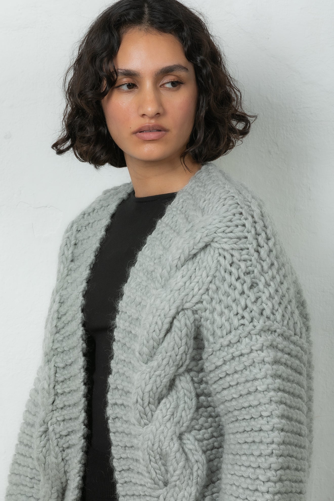 wool bomber chunky knit Mr Mittens winter grey