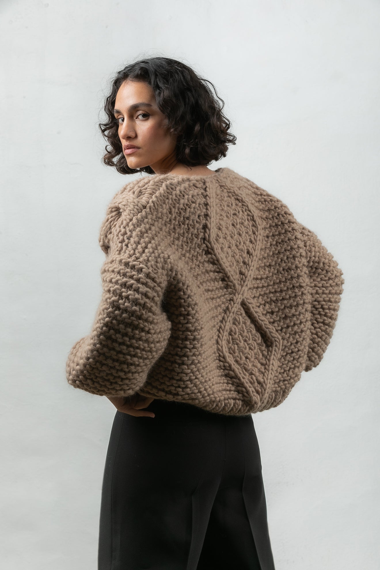 wool bomber chunky knit Mr Mittens winter brown taupe