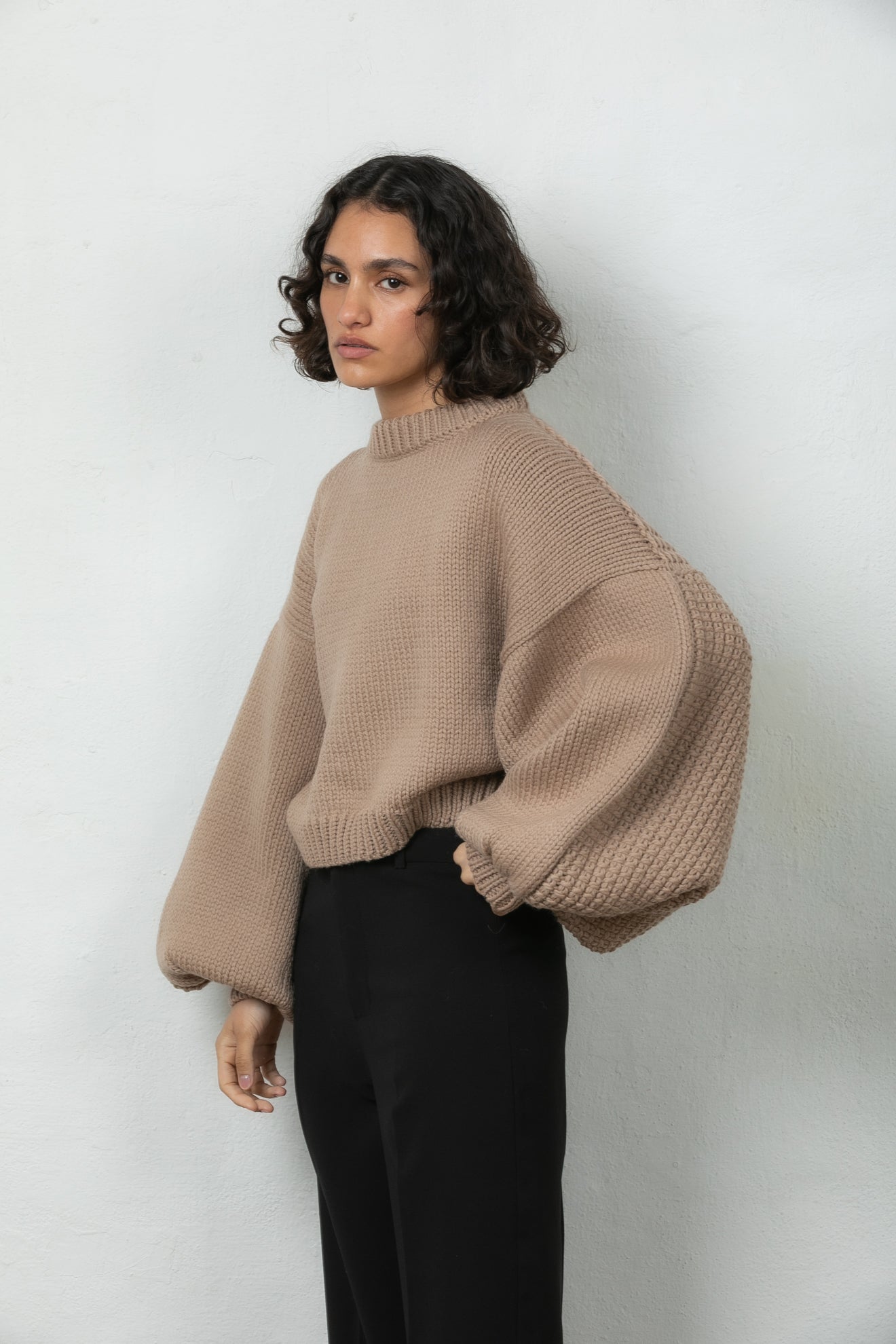wool jumper sweater knit Mr Mittens winter taupe brown