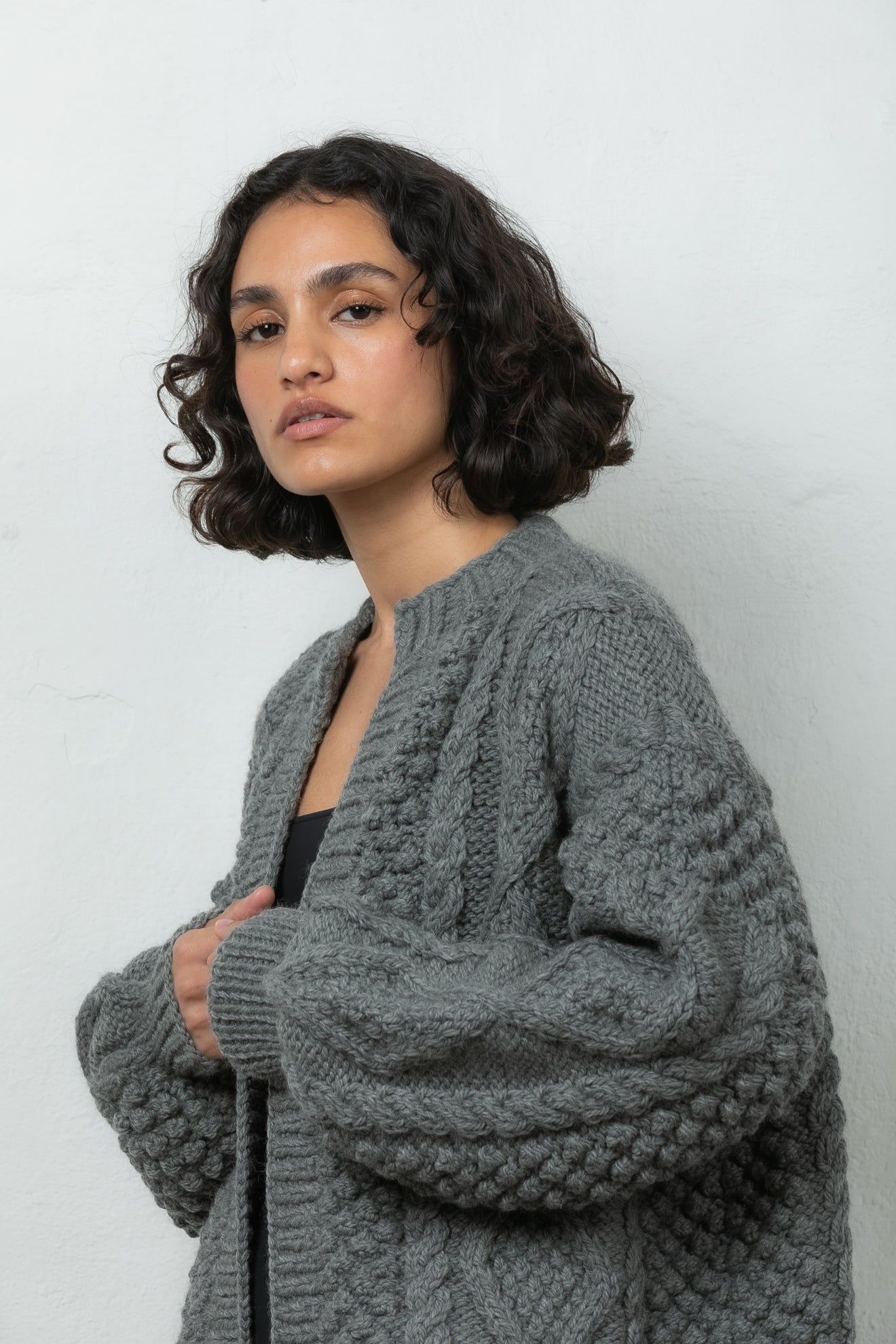 wool cardigan knitted winter Mr Mittens grey charcoal