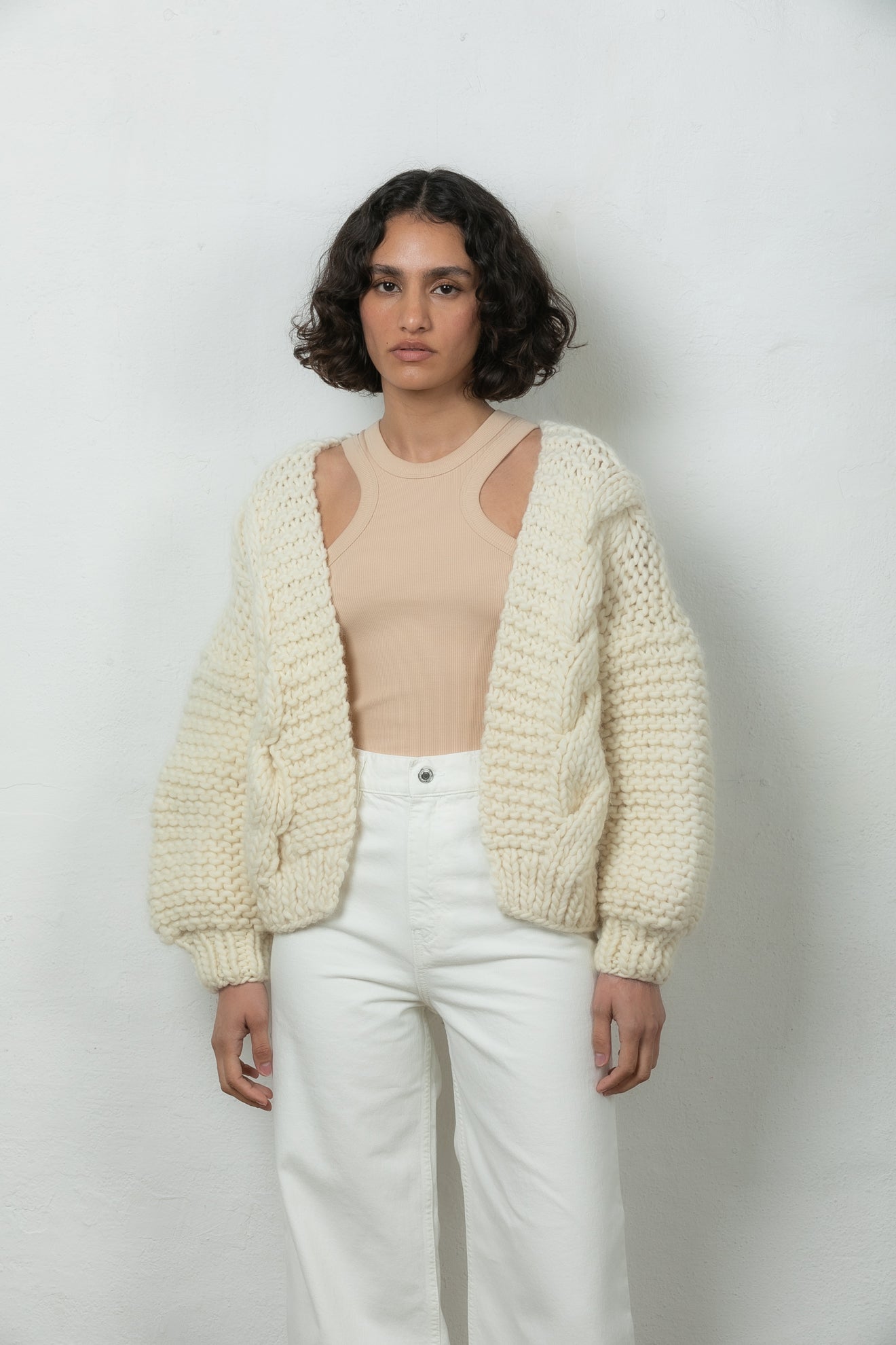wool bomber chunky knit Mr Mittens winter white cream ivory