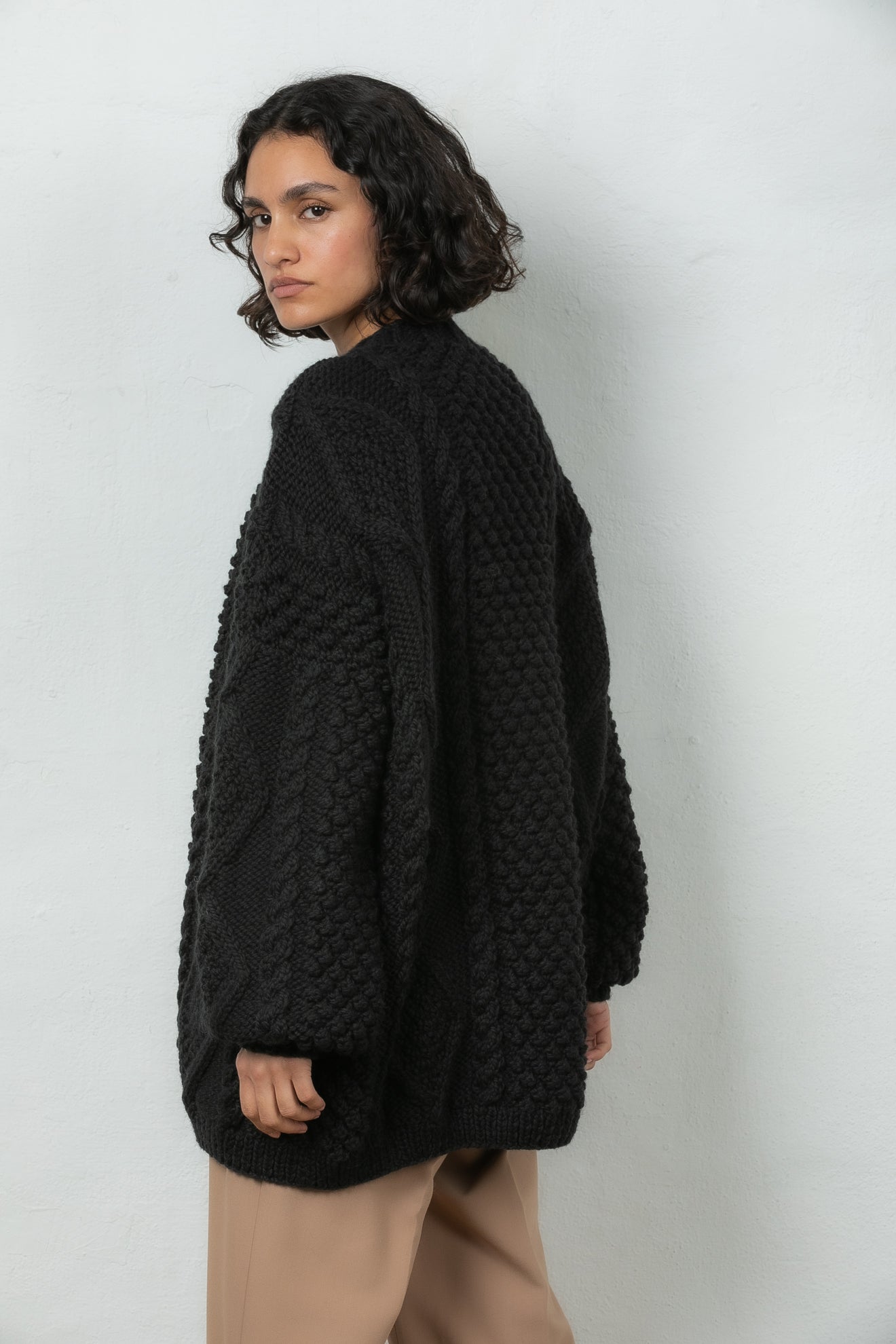 wool cardigan knitted winter Mr Mittens black