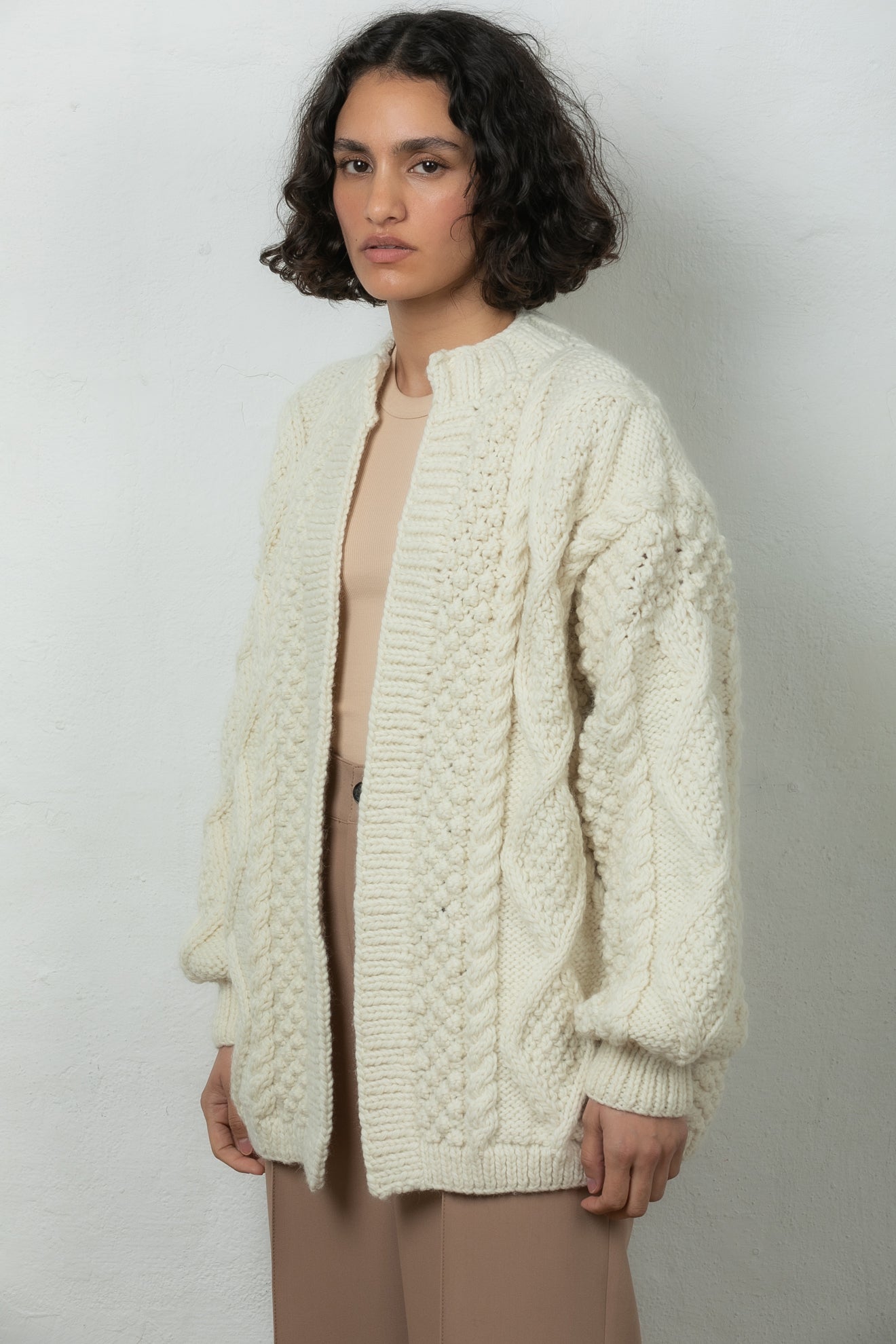wool cardigan knitted winter Mr Mittens ivory cream white