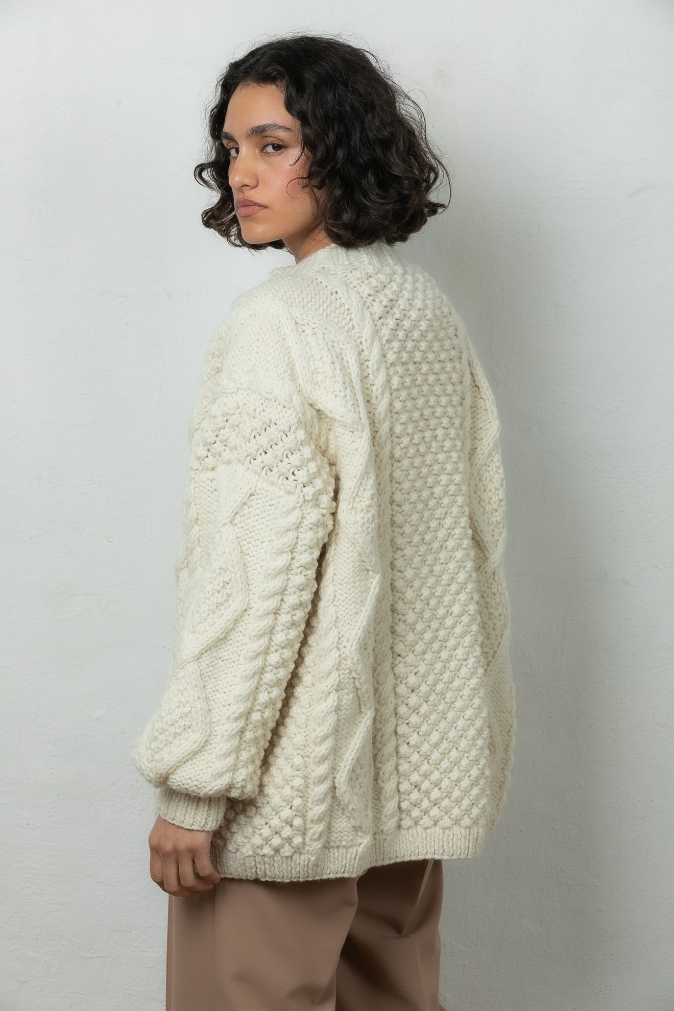 wool cardigan knitted winter Mr Mittens ivory cream white